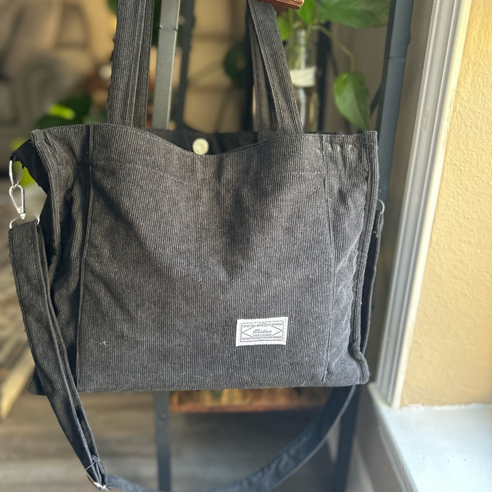 Black Corduroy Tote Bag